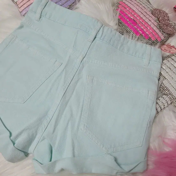 [BUNJANG] Mint Roll-Up Denim Shorts / 민트반바지 롤업 숏팬츠