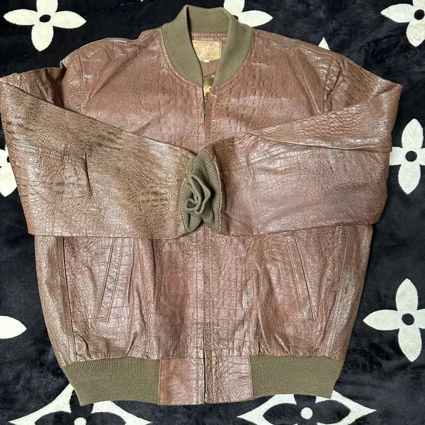 [BUNJANG] Real Crocodile Leather Varsity Jacket / 남성 악어가죽자켓 리얼레더 바시티자켓