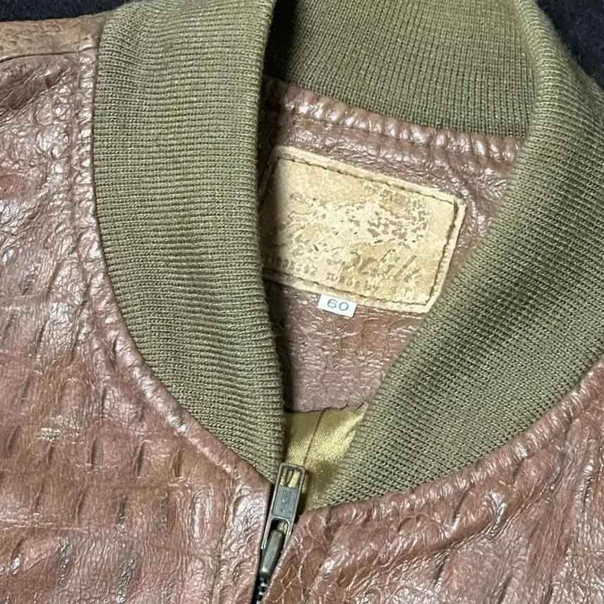 [BUNJANG] Real Crocodile Leather Varsity Jacket / 남성 악어가죽자켓 리얼레더 바시티자켓