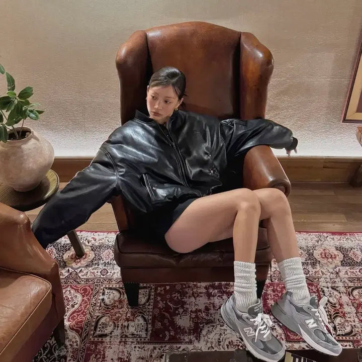 [BUNJANG] Slowgarmets MA-1 Leather Bomber Jacket / 슬로우가먼츠 패딩 레더 봄버 자켓 MA-1 (설쁘 착용)