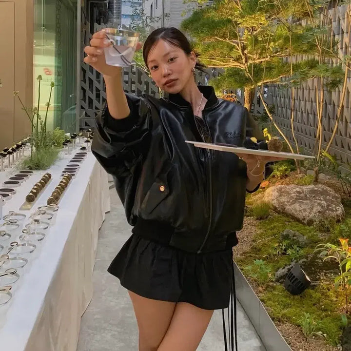 [BUNJANG] Slowgarmets MA-1 Leather Bomber Jacket / 슬로우가먼츠 패딩 레더 봄버 자켓 MA-1 (설쁘 착용)