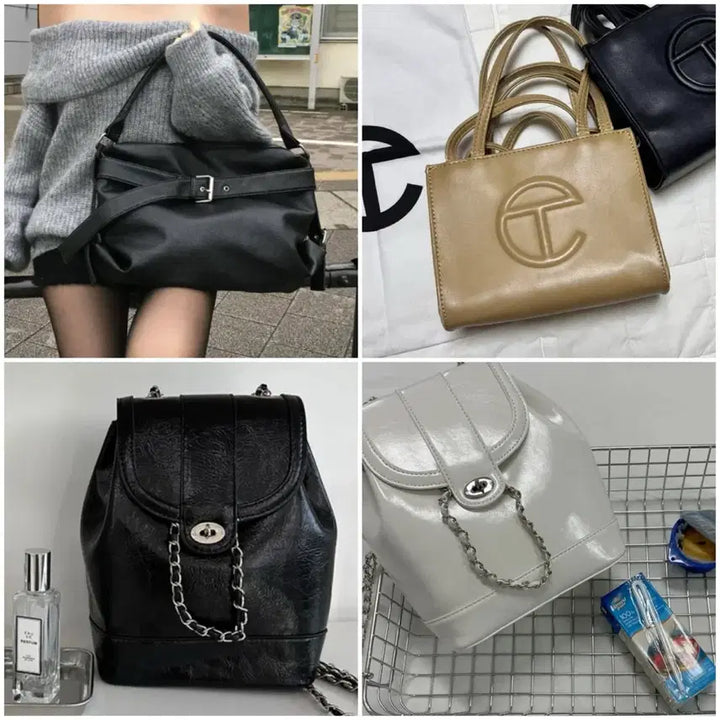 [BUNJANG] Leather Shoulder Bag, Black Drawstring Bag, White Drawstring Bag, Telfar Small Bag / 가방4종세트