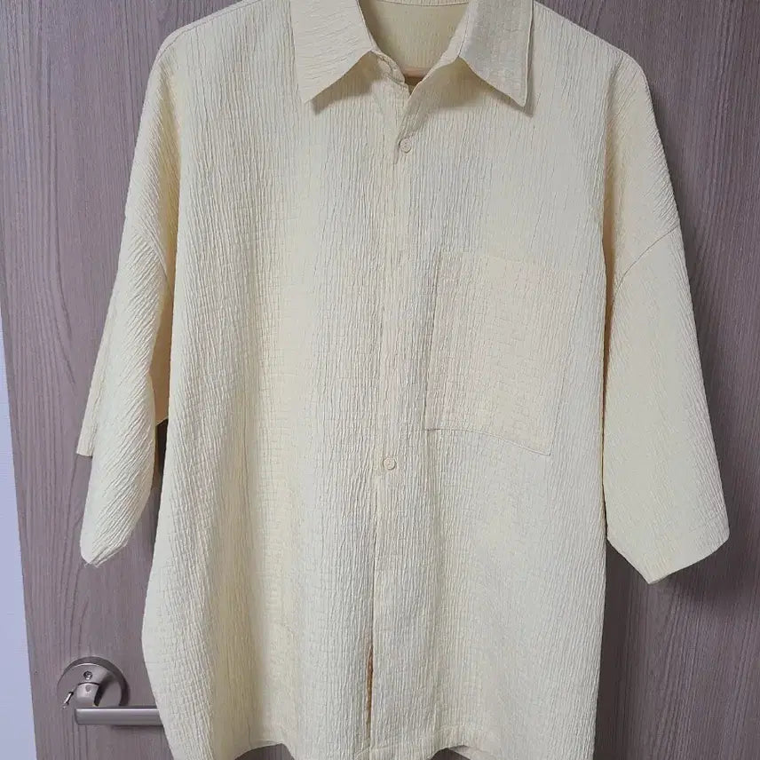 [BUNJANG] LMMM Seersucker Wrinkle Short Sleeve Shirt / 라멀마메종 시어서커 주름반팔 Free 빅사이즈 LMMM