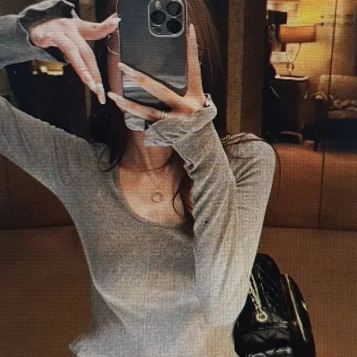 [BUNJANG] Frill Long Sleeve Top - Gray, Black, Brown / (해외배송)프릴 긴팔 티셔츠 그레이 블랙 브라운