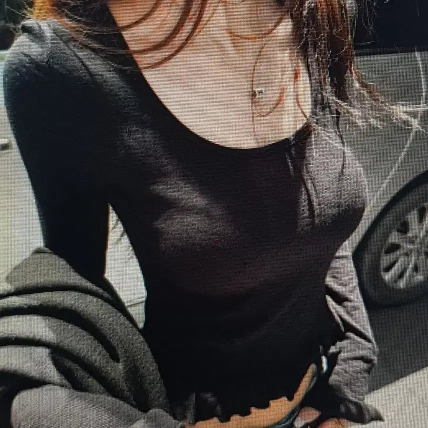 [BUNJANG] Frill Long Sleeve Top - Gray, Black, Brown / (해외배송)프릴 긴팔 티셔츠 그레이 블랙 브라운