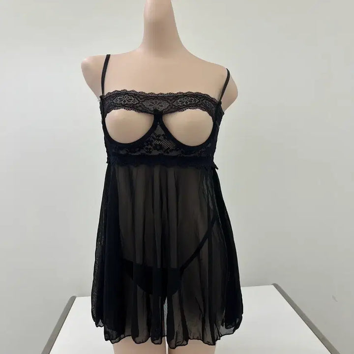 [BUNJANG] Black See-Through Lace Slip Lingerie / 블랙 시스루 레이스 슬립 속옷