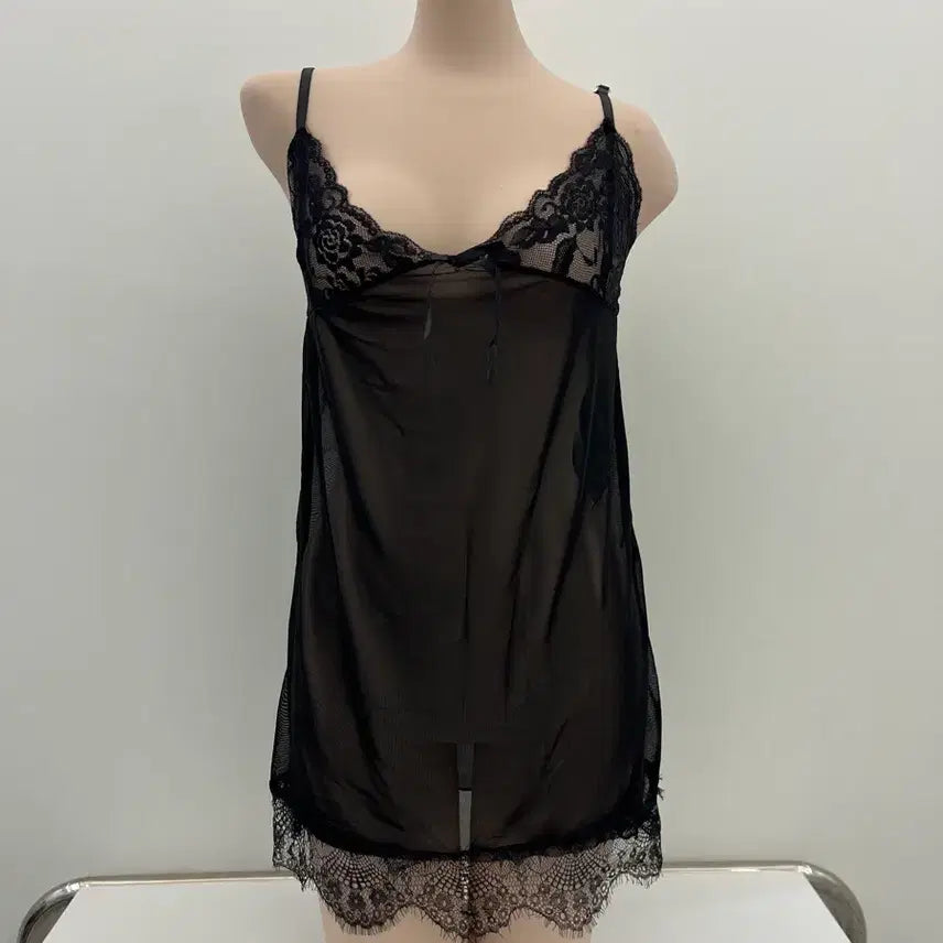 [BUNJANG] Black Lace Lingerie Gown Set / 블랙 레이스 란제리 가운 세트