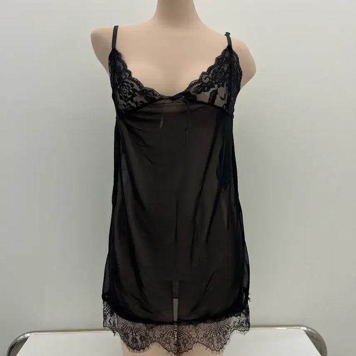 [BUNJANG] Black Lace Lingerie Gown Set / 블랙 레이스 란제리 가운 세트