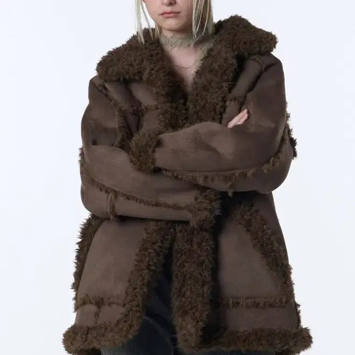[BUNJANG] Ordinary Holiday Shearling Single Coat Brown / 오디너리홀리데이 시어링 싱글 코트 브라운 무스탕 뽀글이 퍼코트 무스탕