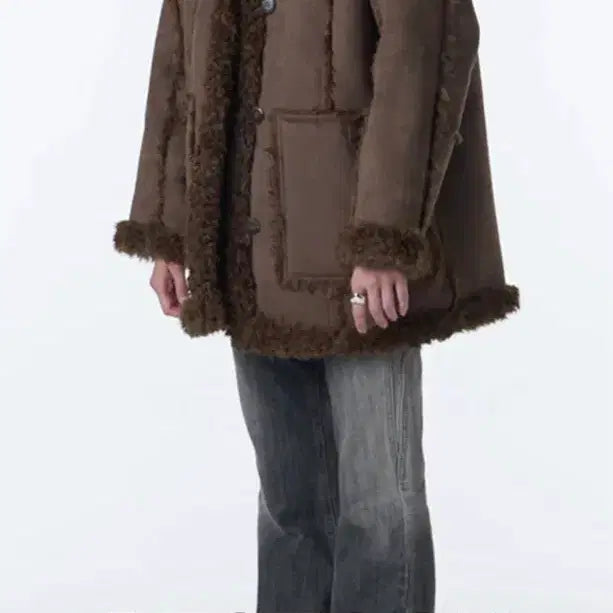 [BUNJANG] Ordinary Holiday Shearling Single Coat Brown / 오디너리홀리데이 시어링 싱글 코트 브라운 무스탕 뽀글이 퍼코트 무스탕