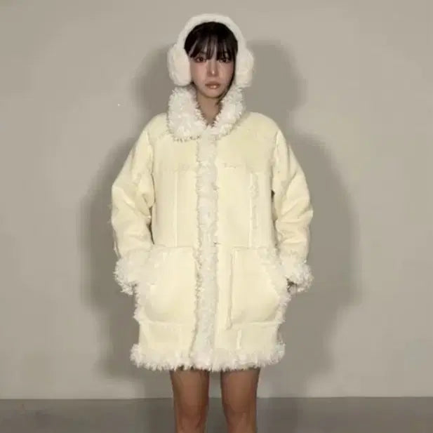 [BUNJANG] Ordinary Holiday Shearling Single Coat Brown / 오디너리홀리데이 시어링 싱글 코트 브라운 무스탕 뽀글이 퍼코트 무스탕