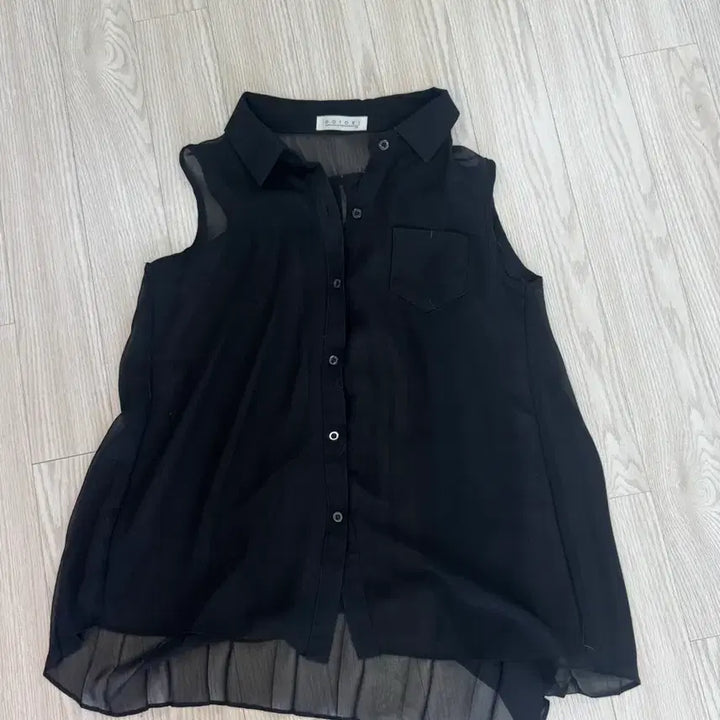 [BUNJANG] Black Sleeveless Sheer Blouse / 에이블리 블랙 시스루 셔츠 민소매 블라우스