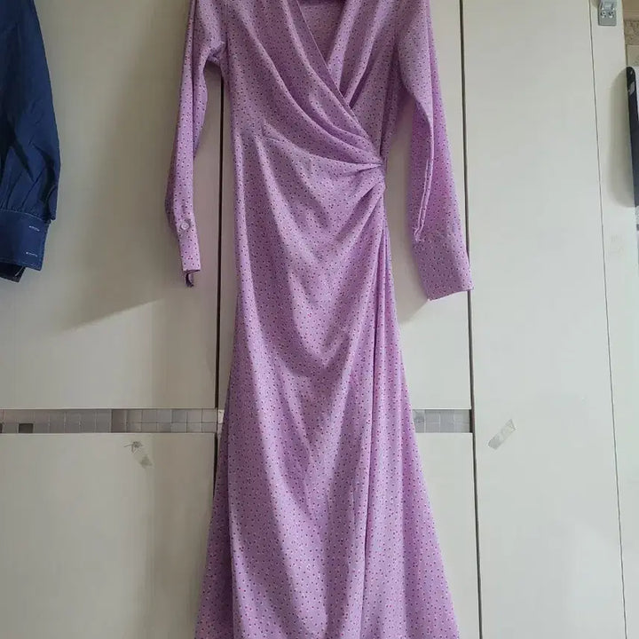 [BUNJANG] Sand Limited Lavender Dot Long Wrap Dress / Sand Limited 롱 랩 원피스 라벤더 새옷