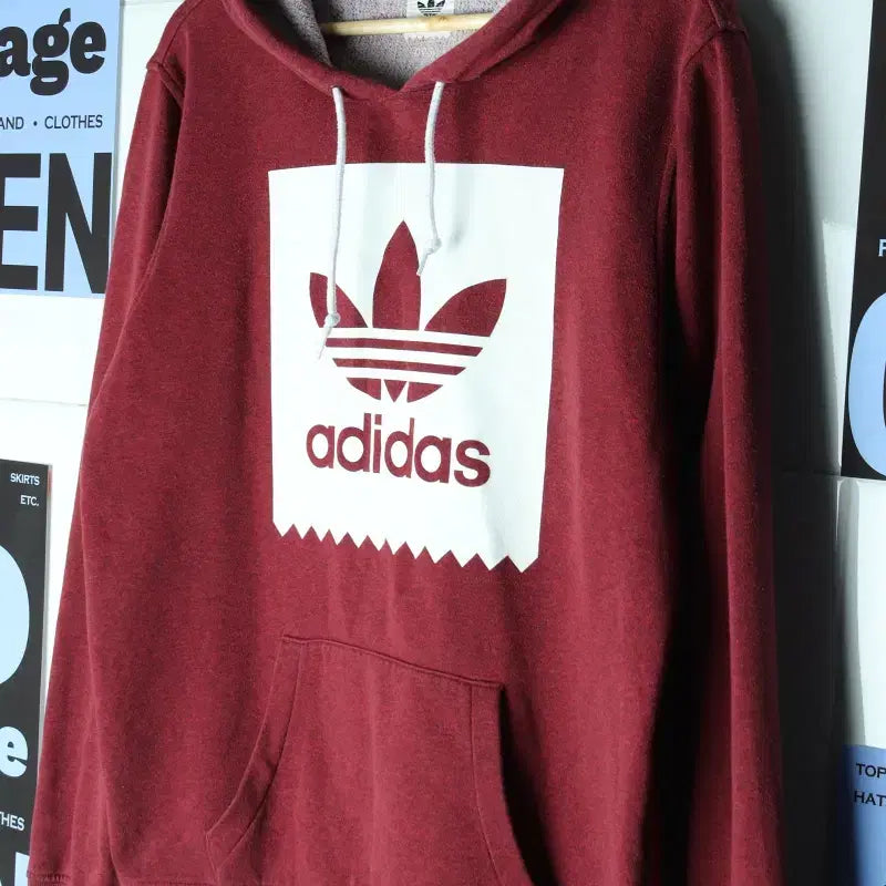 [BUNJANG] Adidas Burgundy Hooded Sweatshirt / (M) 아디다스 후드티셔츠 버건디 불꽃 에이징 사용감-1757D