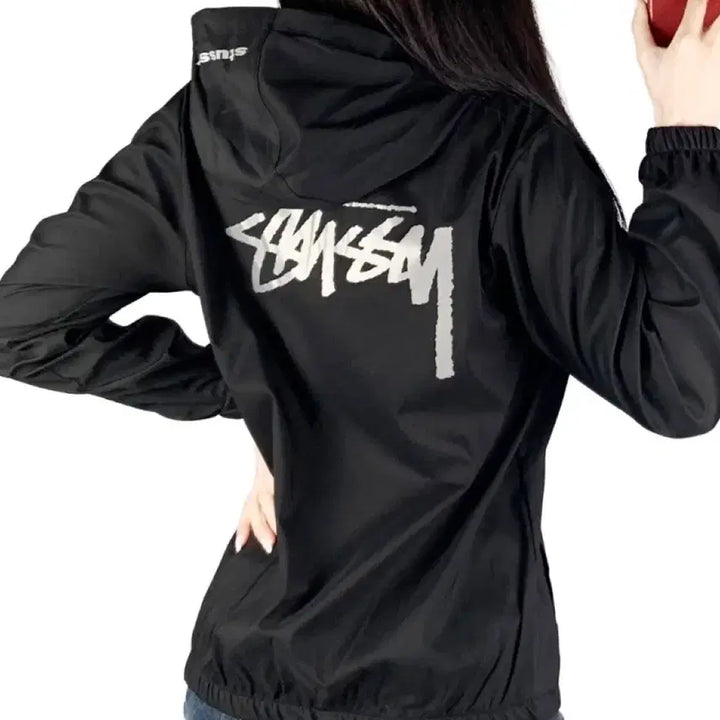[BUNJANG] Stussy Black Hooded Windbreaker Jacket / 스투시 블랙 후드 바람막이 자켓