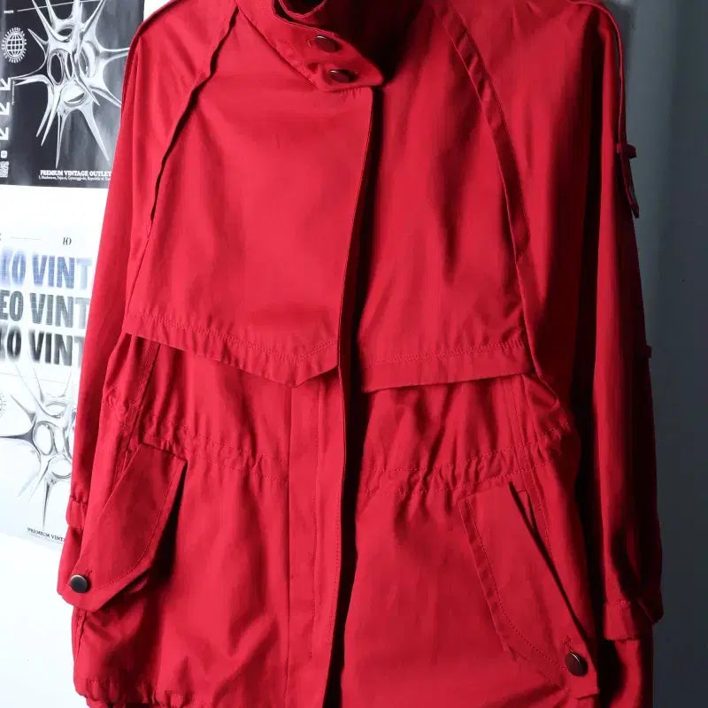 [BUNJANG] W(M) ZIGGET Windbreaker Jacket Red / W(M) 지컷 집업 바람막이 점퍼자켓 견장 레드 아메카지-175BF