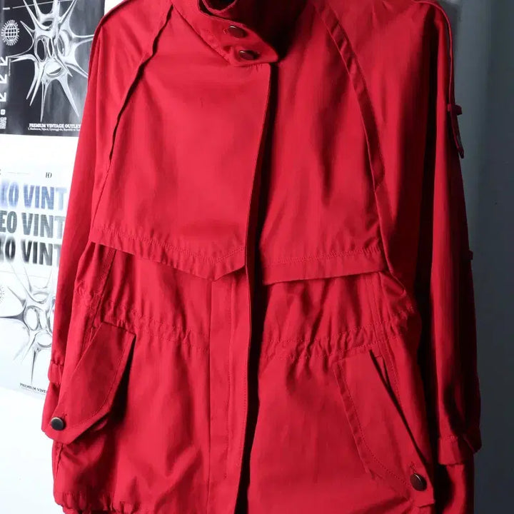 [BUNJANG] W(M) ZIGGET Windbreaker Jacket Red / W(M) 지컷 집업 바람막이 점퍼자켓 견장 레드 아메카지-175BF
