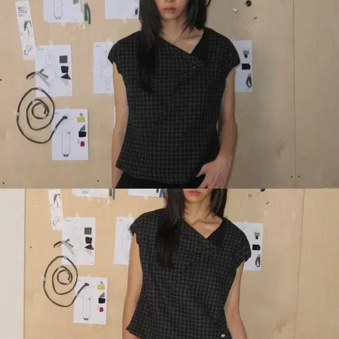 [BUNJANG] Oneska Check Puff Blouse / 온스카 체크 퍼프 블라우스