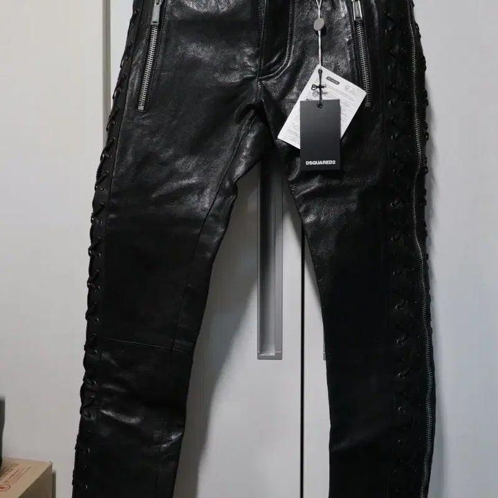 [BUNJANG] DSQUARED2 Leather Lace-up Pants / DSQUARED2 블랙 가죽 레이스업 바지 48 정품 새제품-레어템