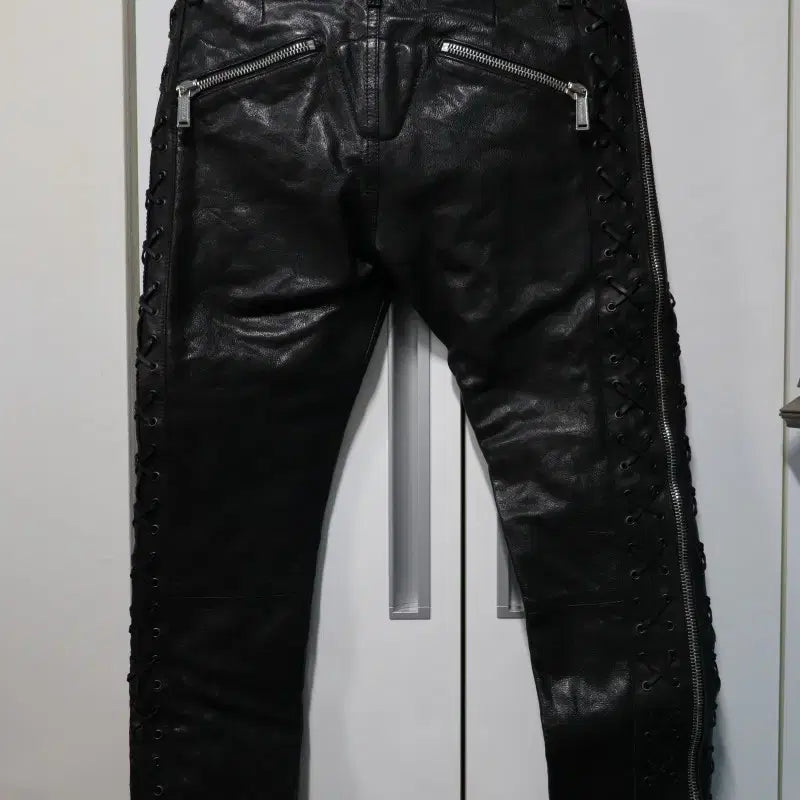 [BUNJANG] DSQUARED2 Leather Lace-up Pants / DSQUARED2 블랙 가죽 레이스업 바지 48 정품 새제품-레어템