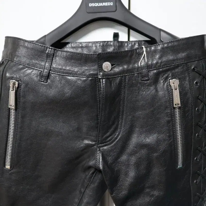 [BUNJANG] DSQUARED2 Leather Lace-up Pants / DSQUARED2 블랙 가죽 레이스업 바지 48 정품 새제품-레어템