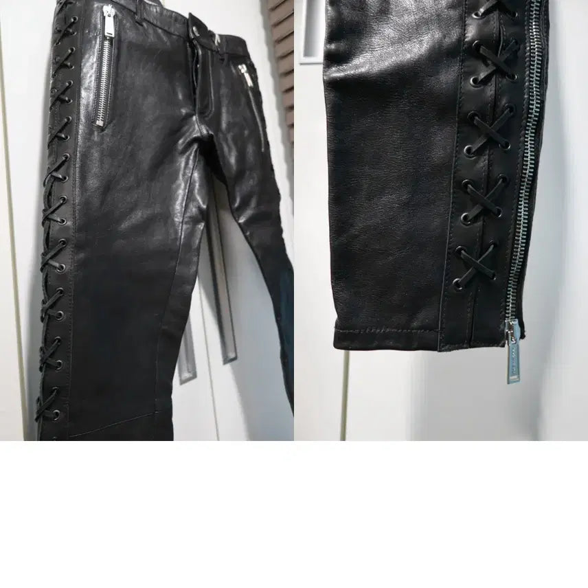 [BUNJANG] DSQUARED2 Leather Lace-up Pants / DSQUARED2 블랙 가죽 레이스업 바지 48 정품 새제품-레어템