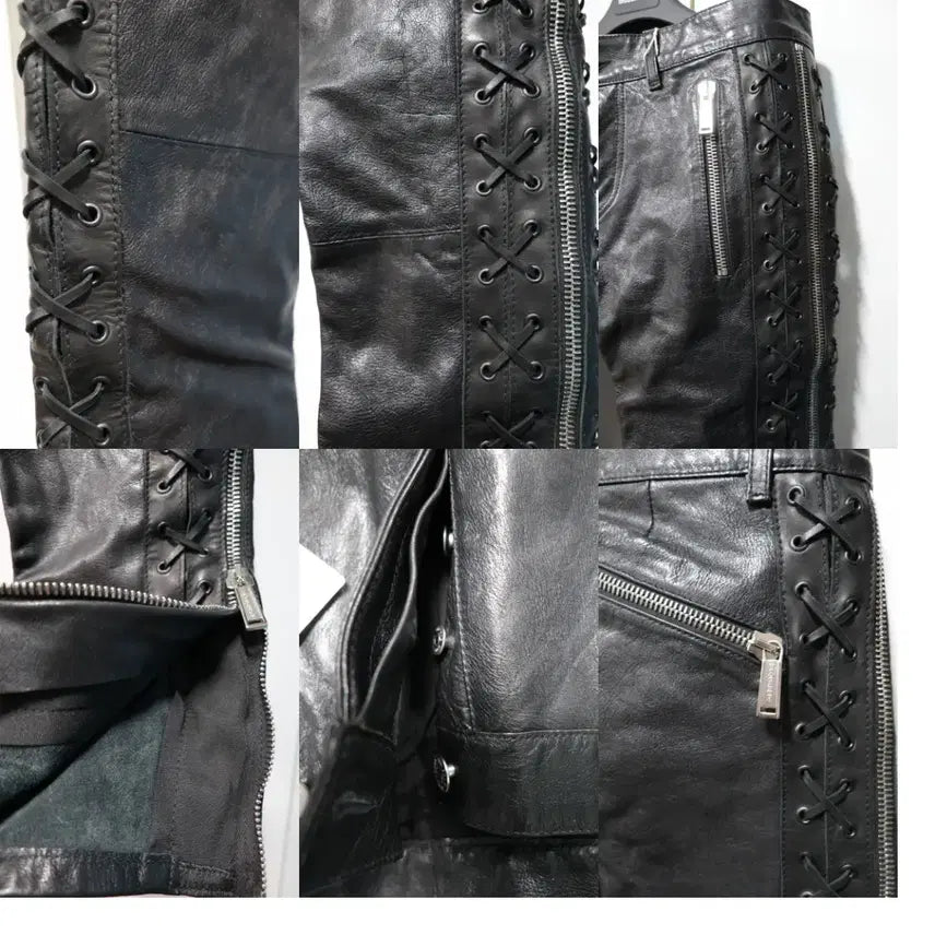 [BUNJANG] DSQUARED2 Leather Lace-up Pants / DSQUARED2 블랙 가죽 레이스업 바지 48 정품 새제품-레어템