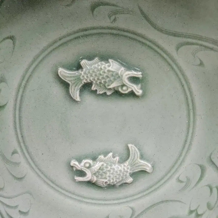 [BUNJANG] Chinese Yuan Dynasty Celadon Porcelain Double Fish Plate / 중국도자기                원대 용천요 쌍어문 대반