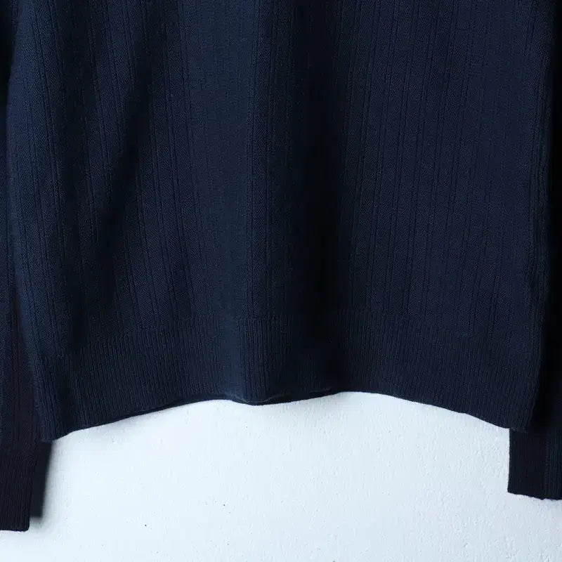 [BUNJANG] Customellow Knit Turtleneck Striped Navy Sweater / (L) 커스텀멜로우 니트 목폴라 스트라이프 네이비 울-175CE