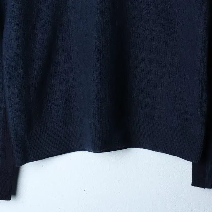 [BUNJANG] Customellow Knit Turtleneck Striped Navy Sweater / (L) 커스텀멜로우 니트 목폴라 스트라이프 네이비 울-175CE