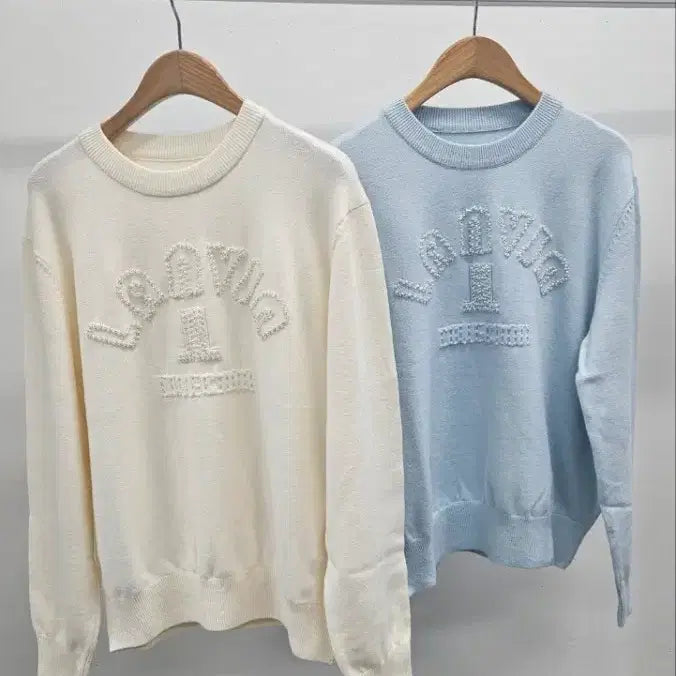 [BUNJANG] Lang/Bang Beaded Logo Knit Top / (@땡처리)랑/방 비딩 로고 니트 탑프리사이즈(~95)