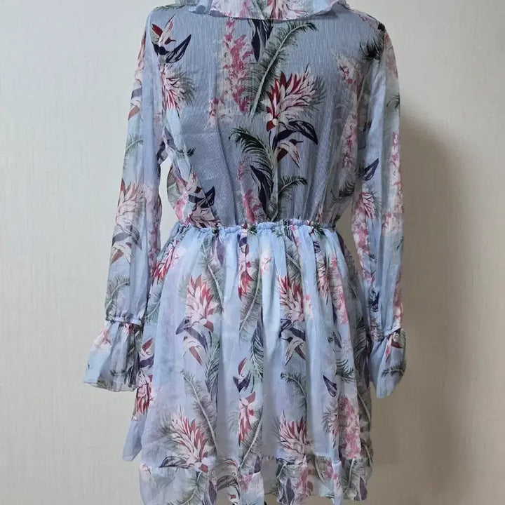 [BUNJANG] Floral See-Through Mini Dress Light Sky Blue / 플라워 시스루  미니 원피스 연한 하늘색