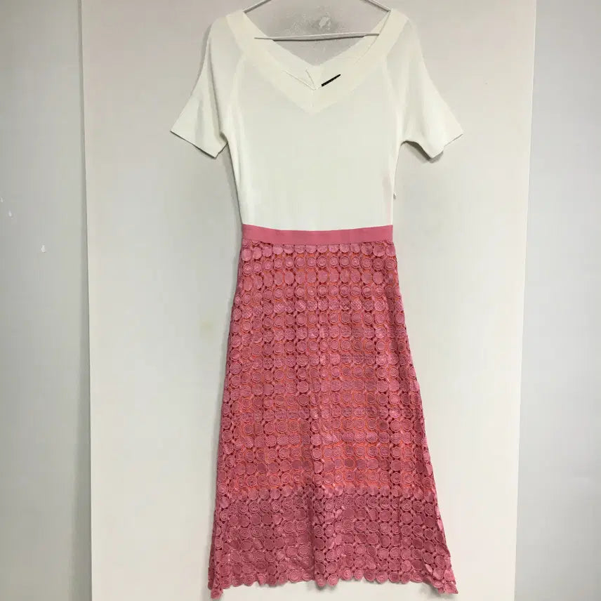 [SOLD OUT] SISLEY 시슬리 레이스 블록 니트 원피스