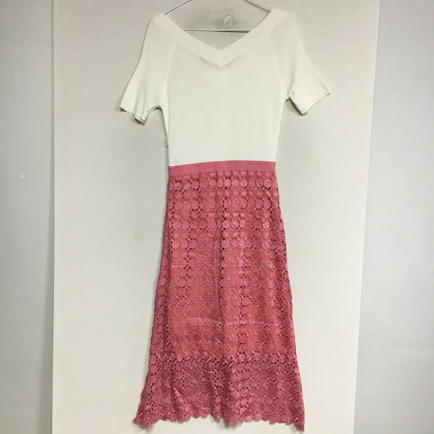 [SOLD OUT] SISLEY 시슬리 레이스 블록 니트 원피스
