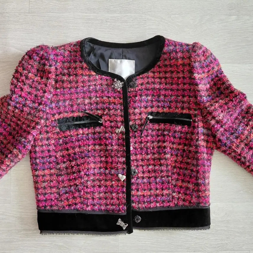 [BUNJANG] Reneyvon Tweed Crop Jacket / 레니본 트위드 크롭 자켓 핑크 퍼프 숄더