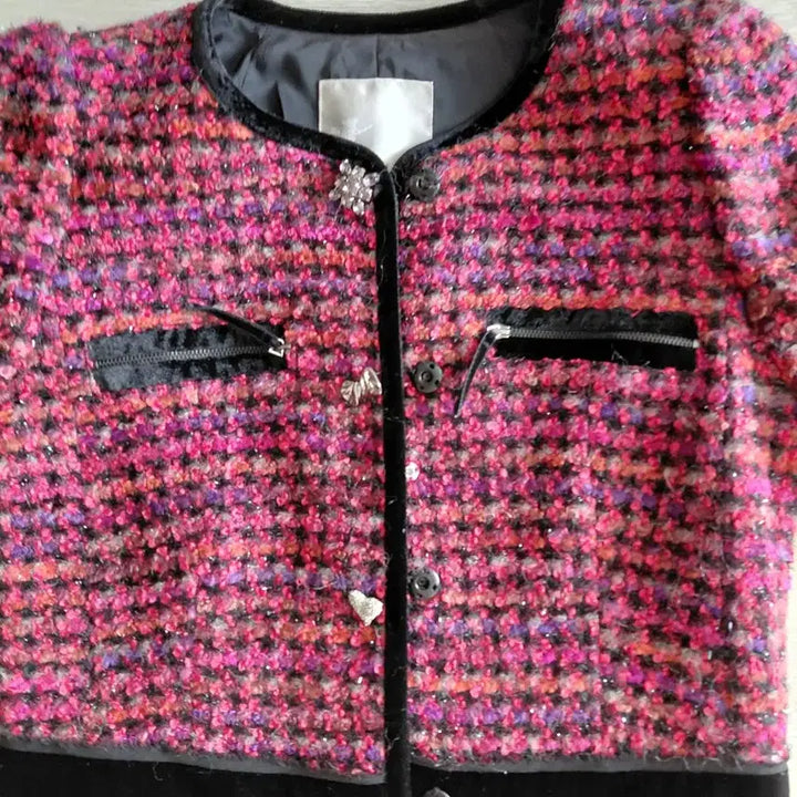 [BUNJANG] Reneyvon Tweed Crop Jacket / 레니본 트위드 크롭 자켓 핑크 퍼프 숄더