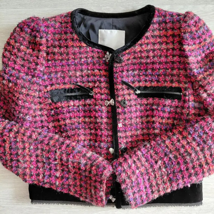 [BUNJANG] Reneyvon Tweed Crop Jacket / 레니본 트위드 크롭 자켓 핑크 퍼프 숄더