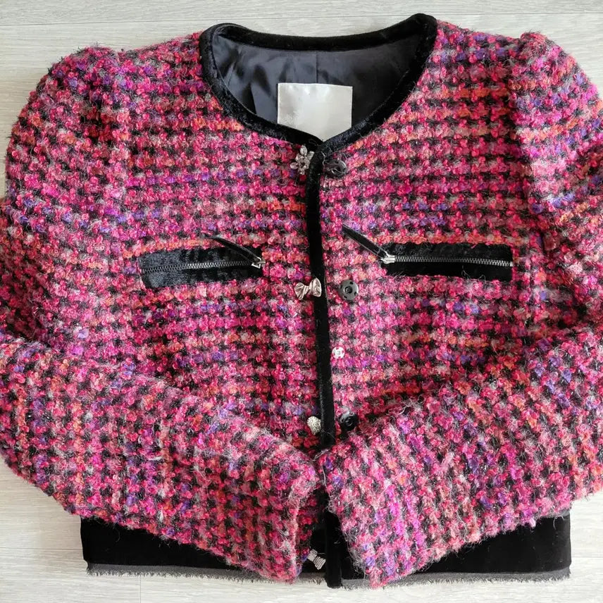 [BUNJANG] Reneyvon Tweed Crop Jacket / 레니본 트위드 크롭 자켓 핑크 퍼프 숄더