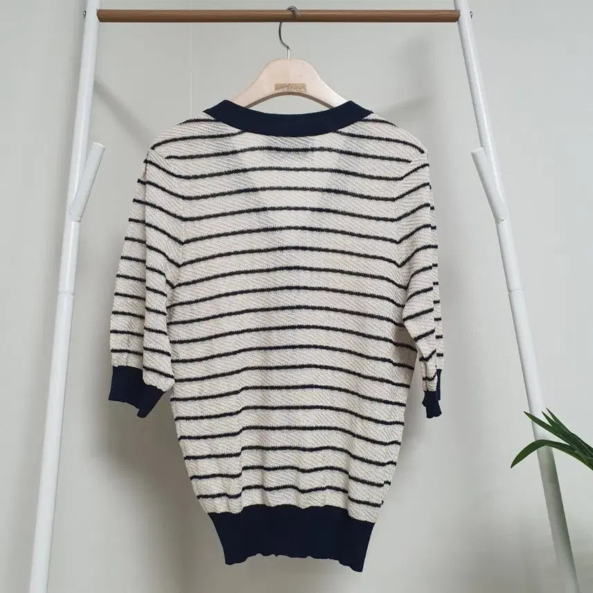 [BUNJANG] Karl Lagerfeld Stripe Short Sleeve Cardigan / 칼라거펠트 스트라이프 반팔가디건