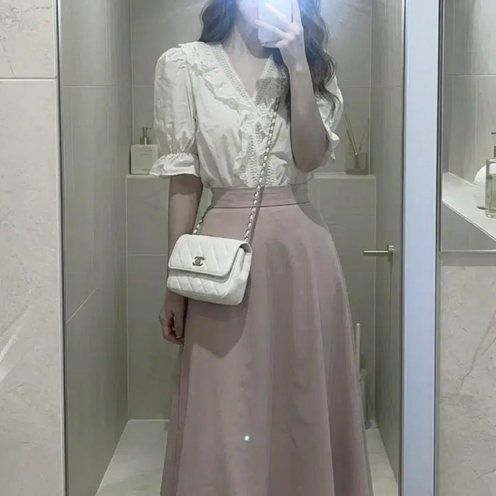 [BUNJANG] Avely Lace Blouse Ivory Puff Sleeve Top / 당일발송) 화이트 레이스 퍼프 블라우스