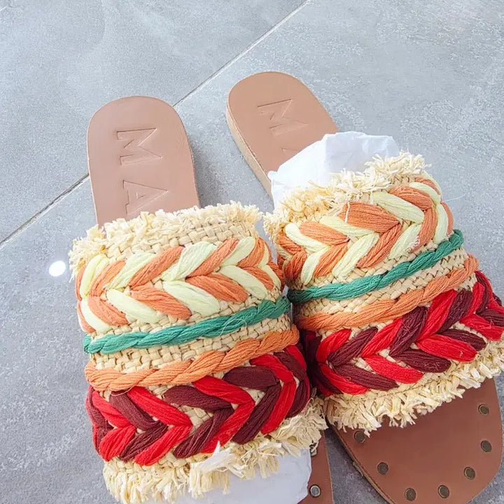 [BUNJANG] Manebi Raffia Woven Sandals / 마네비 라피아 슬리퍼 샌들 왕골 슬리퍼 인도산