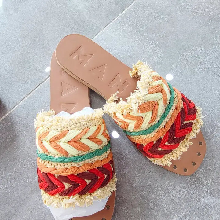 [BUNJANG] Manebi Raffia Woven Sandals / 마네비 라피아 슬리퍼 샌들 왕골 슬리퍼 인도산