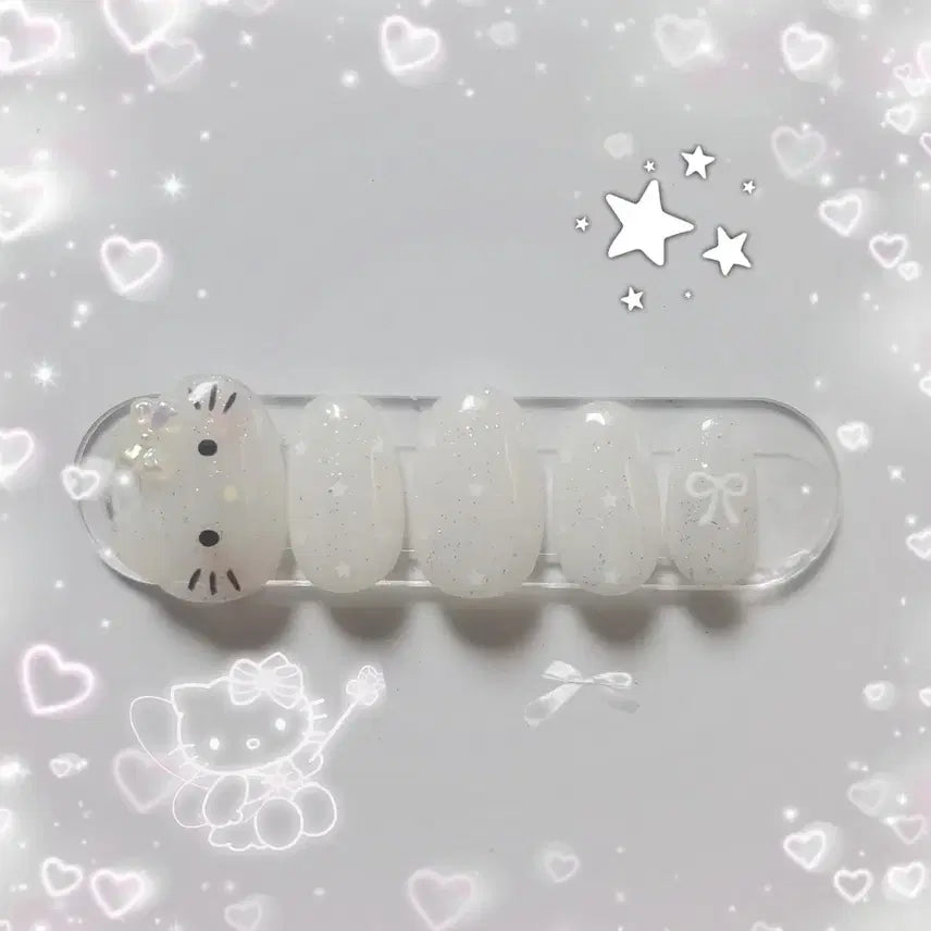 [BUNJANG] Glitter Hello Kitty Nail Set / 글리터가로키티 네일