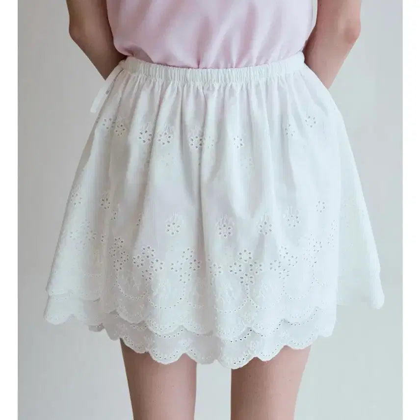 [BUNJANG] Spring Crocus Kankan Skirt White / 스프링크로커스 캉캉 스커트 화이트