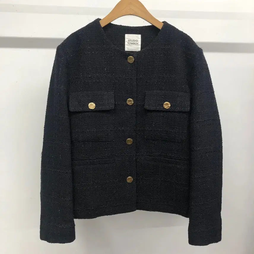[BUNJANG] Studio Tomboy Tweed Collarless Jacket / 스튜디오톰보이 트위드 노카라 자켓 55-66