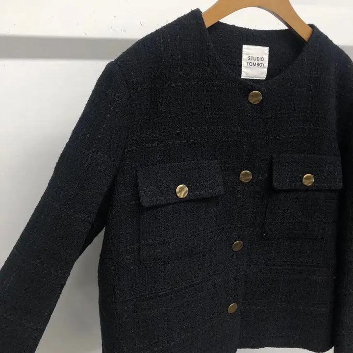 [BUNJANG] Studio Tomboy Tweed Collarless Jacket / 스튜디오톰보이 트위드 노카라 자켓 55-66