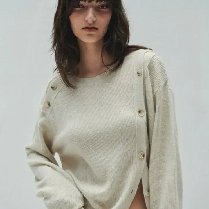 [BUNJANG] Diagonal Wool Button Knit / 다이애그널 울 버튼 니트