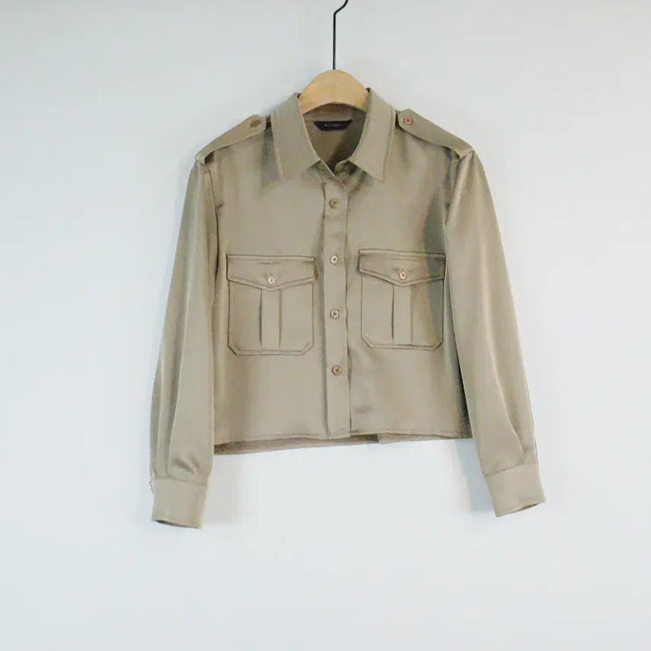 [BUNJANG] THE ABOUT Beige/Khaki Tone Crop Blouse S / THE ABOUT 베이지/카키톤 크롭 블라우스 S