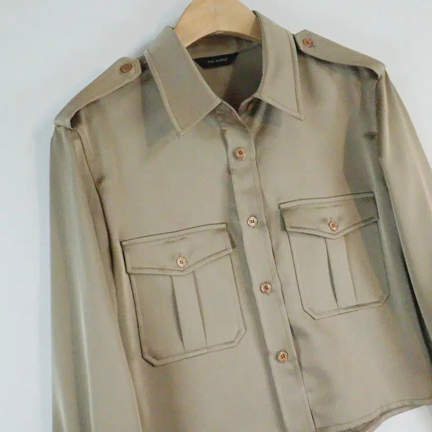 [BUNJANG] THE ABOUT Beige/Khaki Tone Crop Blouse S / THE ABOUT 베이지/카키톤 크롭 블라우스 S