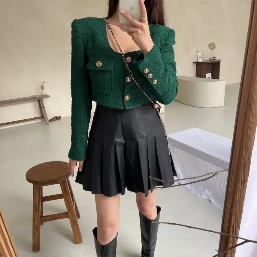 [BUNJANG] Tweed Crop Gold Button Jacket / 트위드 크롭 금장자켓 새상품